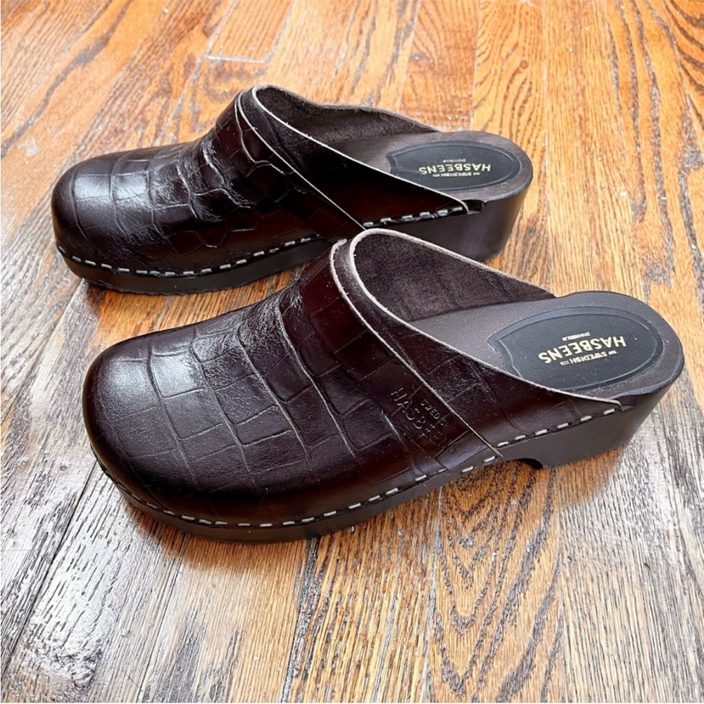 Swedish Hasbeens Brown Leather Husband Clog